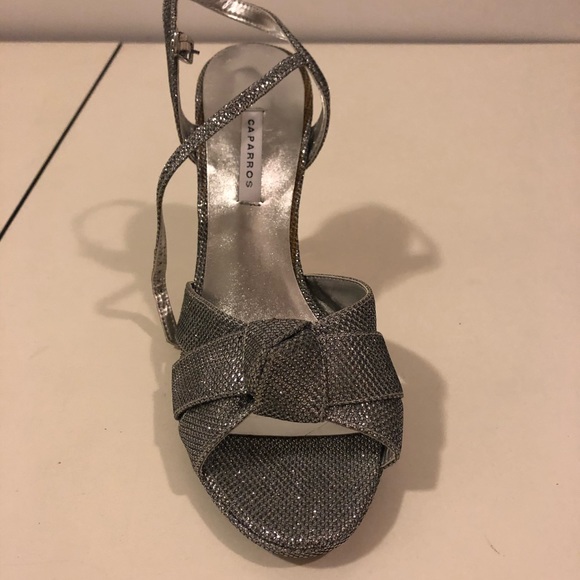 "Radiant" Metallic Silver Evening Sandals - Picture 3 of 6